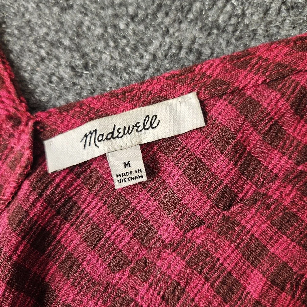 Madewell‎ Saffi Top Longsleeve Peplum Check Puff Sleeve Size Medium